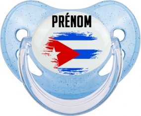 Drapeau effet pinceau Cuba avec prénom Tétine Physiologique Bleue à paillette