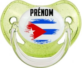 Drapeau effet pinceau Cuba avec prénom Tétine Physiologique Vert à paillette