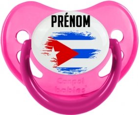 Drapeau effet pinceau Cuba avec prénom Tétine Physiologique Rose phosphorescente