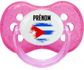 Drapeau effet pinceau Cuba avec prénom Sucete Cerise Rose à paillette
