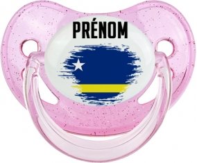 Drapeau effet pinceau Curacao avec prénom Sucete Physiologique Rose à paillette