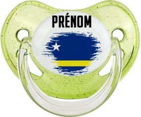 Drapeau effet pinceau Curacao avec prénom Sucete Physiologique Vert à paillette