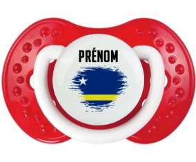 Drapeau effet pinceau Curacao avec prénom Tétine LOVI Dynamic Blanc-rouge classique