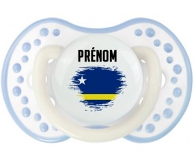 Drapeau effet pinceau Curacao avec prénom Tétine LOVI Dynamic Blanc-cyan classique