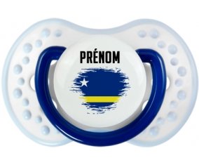 Drapeau effet pinceau Curacao avec prénom Tétine LOVI Dynamic Marine-blanc-bleu classique
