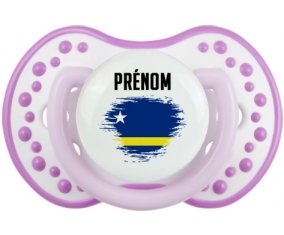 Drapeau effet pinceau Curacao avec prénom Tétine LOVI Dynamic Blanc-mauve classique