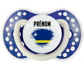 Drapeau effet pinceau Curacao avec prénom Tétine LOVI Dynamic Bleu-marine phosphorescente