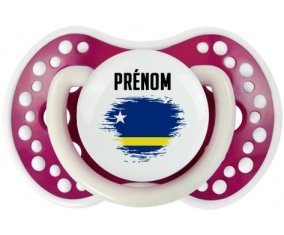 Drapeau effet pinceau Curacao avec prénom Tétine LOVI Dynamic Fuchsia phosphorescente