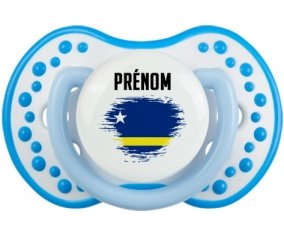 Drapeau effet pinceau Curacao avec prénom Tétine LOVI Dynamic Blanc-bleu phosphorescente