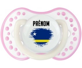 Drapeau effet pinceau Curacao avec prénom Tétine LOVI Dynamic Blanc-rose phosphorescente