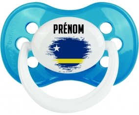 Drapeau effet pinceau Curacao avec prénom Sucette Anatomique Cyan classique