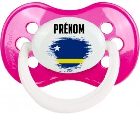 Drapeau effet pinceau Curacao avec prénom Sucette Anatomique Rose foncé classique