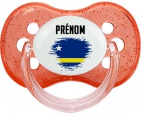 Drapeau effet pinceau Curacao avec prénom Sucette Cerise Rouge à paillette