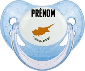 Drapeau effet pinceau Chypre avec prénom Sucette Physiologique Bleue à paillette
