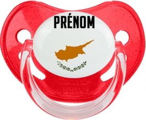 Drapeau effet pinceau Chypre avec prénom Sucette Physiologique Rouge à paillette