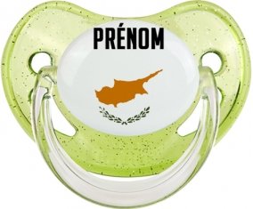 Drapeau effet pinceau Chypre avec prénom Sucette Physiologique Vert à paillette