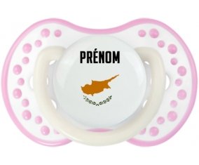 Drapeau effet pinceau Chypre avec prénom Sucette LOVI Dynamic Blanc-rose phosphorescente
