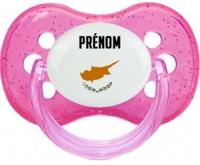 Drapeau effet pinceau Chypre avec prénom Sucette Cerise Rose à paillette