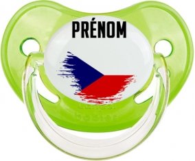 Drapeau effet pinceau République Tchèque avec prénom Sucette Physiologique Vert classique