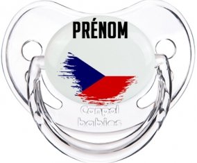 Drapeau effet pinceau République Tchèque avec prénom Sucette Physiologique Transparent classique