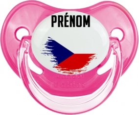 Drapeau effet pinceau République Tchèque avec prénom Sucette Physiologique Rose classique