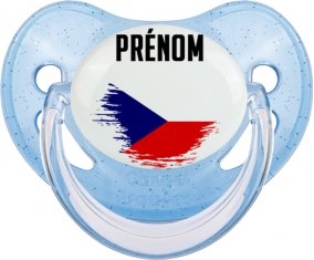Drapeau effet pinceau République Tchèque avec prénom Sucette Physiologique Bleue à paillette