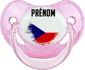 Drapeau effet pinceau République Tchèque avec prénom Sucette Physiologique Rose à paillette