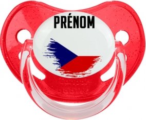 Drapeau effet pinceau République Tchèque avec prénom Sucette Physiologique Rouge à paillette