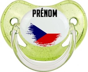 Drapeau effet pinceau République Tchèque avec prénom Sucette Physiologique Vert à paillette