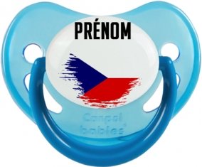 Drapeau effet pinceau République Tchèque avec prénom Sucette Physiologique Bleue phosphorescente