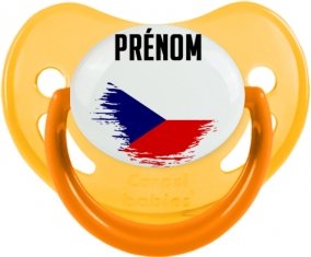 Drapeau effet pinceau République Tchèque avec prénom Sucette Physiologique Jaune phosphorescente