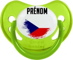 Drapeau effet pinceau République Tchèque avec prénom Sucette Physiologique Vert phosphorescente