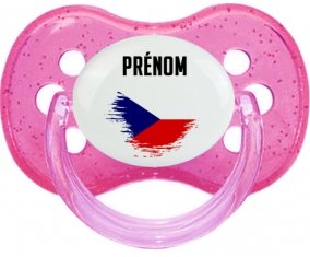 Drapeau effet pinceau République Tchèque avec prénom Tétine Cerise Rose à paillette