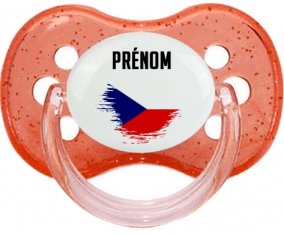 Drapeau effet pinceau République Tchèque avec prénom Tétine Cerise Rouge à paillette
