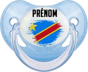 Drapeau effet pinceau République Démocratique du Congo avec prénom Tétine Physiologique Bleue à paillette