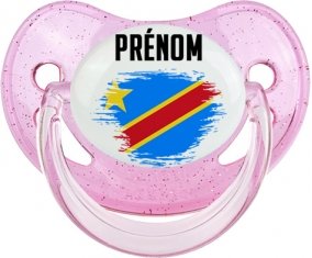 Drapeau effet pinceau République Démocratique du Congo avec prénom Tétine Physiologique Rose à paillette