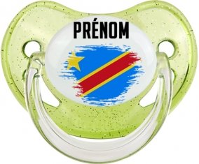 Drapeau effet pinceau République Démocratique du Congo avec prénom Tétine Physiologique Vert à paillette