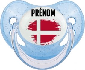 Drapeau effet pinceau Danemark avec prénom Sucete Physiologique Bleue à paillette