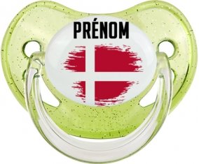 Drapeau effet pinceau Danemark avec prénom Sucete Physiologique Vert à paillette