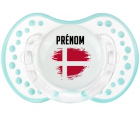 Drapeau effet pinceau Danemark avec prénom Tétine LOVI Dynamic Retro-blanc-lagon classique