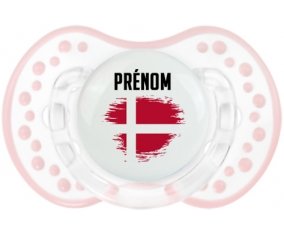 Drapeau effet pinceau Danemark avec prénom Tétine LOVI Dynamic Retro-blanc-rose-tendre classique