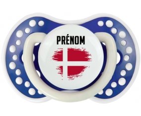 Drapeau effet pinceau Danemark avec prénom Tétine LOVI Dynamic Bleu-marine phosphorescente