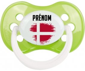 Drapeau effet pinceau Danemark avec prénom Sucette Anatomique Vert classique