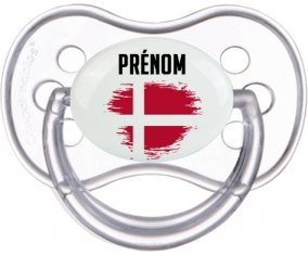 Drapeau effet pinceau Danemark avec prénom Sucette Anatomique Transparente classique