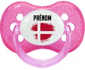 Drapeau effet pinceau Danemark avec prénom Sucette Cerise Rose à paillette