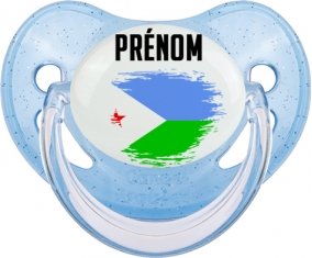 Drapeau effet pinceau Djibouti avec prénom Sucette Physiologique Bleue à paillette