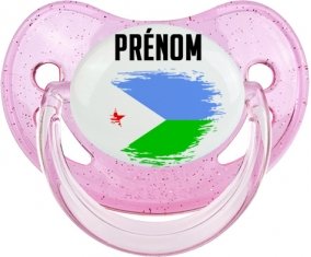 Drapeau effet pinceau Djibouti avec prénom Sucette Physiologique Rose à paillette
