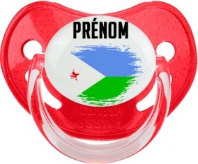 Drapeau effet pinceau Djibouti avec prénom Sucette Physiologique Rouge à paillette