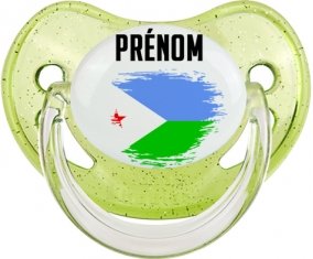 Drapeau effet pinceau Djibouti avec prénom Sucette Physiologique Vert à paillette