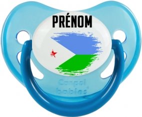 Drapeau effet pinceau Djibouti avec prénom Sucette Physiologique Bleue phosphorescente